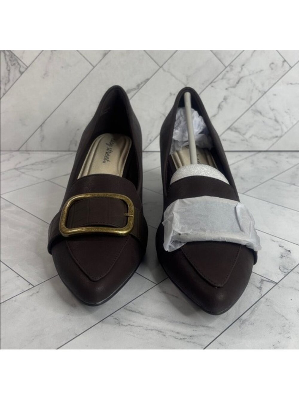 NWT Easy Street Womens Aster Brown Matte Faux Leather Block Heel Pumps Size 11M - Picture 3 of 9